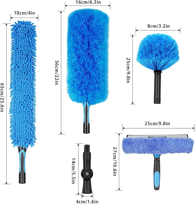 30 Foot High Ceiling Duster Kits with 4.7-24 FT Carbon Fiber Extension Pole Feather Duster Cobweb Duster Ceiling Fan Duster Window Squeegee &amp Cleaner with Pole 24 Ft