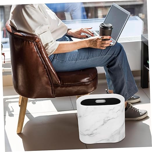 PRETYZOOM Marble Gap Trash Can Home Kitchen Bedroom Bathroom Wastebasket Elegant Design Space-Saving Suitable for Small Spaces