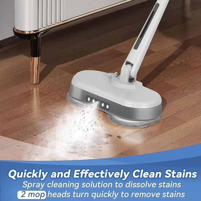 Cordless Electric Mop Electric Spin Mop with LED Headlight and Water Spray60 Mins Spin Power Scrubber Mops for Floor Cleaning2000mAh Battery350ml Water TankStanding StorageLight Weight