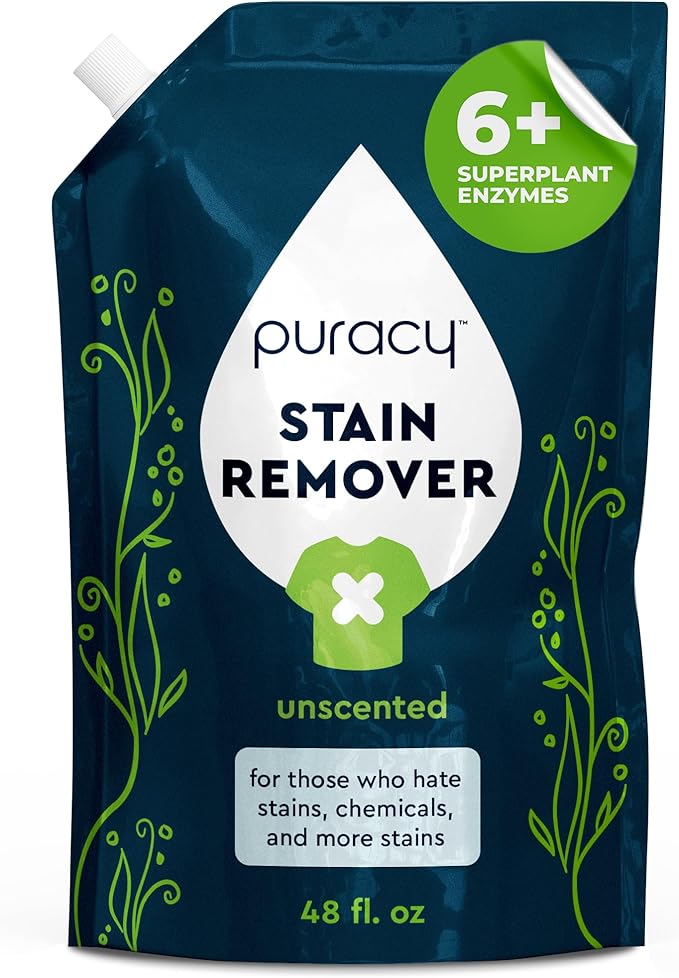 Puracy Stain Remover Natural Travel and Laundry Stain Cleaner for Clothes Baby Essentials Kids Stains Oil and Fabric Spot Cleaner Unscented (Stain Remover Spray 48 fl oz)
