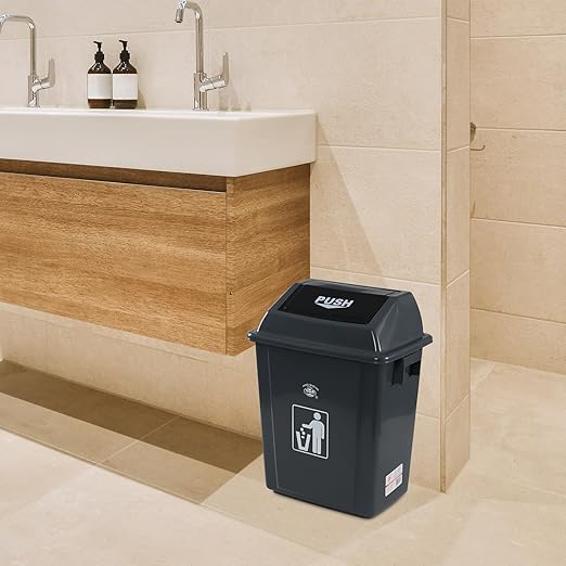 6 Gallon Plastic Swing Top Garbage Can 4 Pack Kitchen Trash Bins with Swing Lid Gray