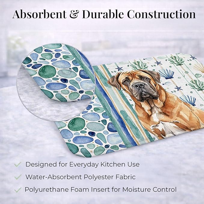 Caroline's Treasures Neapolitan Mastiff Coastal Sea Glass Dish Drying Mat Absorbent Dish Drying Mat Pad for Kitchen Counter Dish Drainer Mat for Countertop 14 x 21 Multicolor