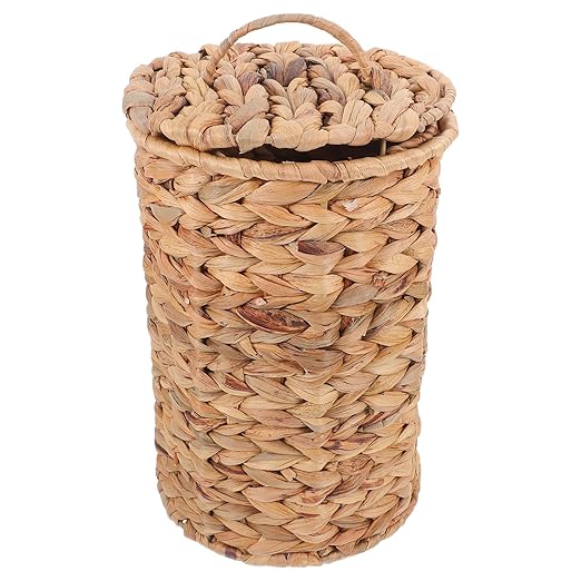 ABOOFAN Rustic Woven Wastebasket with Lid Seagrass Trash Can for Kitchen Bathroom and Bedroom Breathable Design for Easy Maintenance and Stylish Functionality