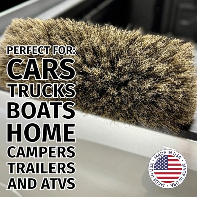 Montana Original Tri-Angle Boar’s Hair Car Wash Brush | Soft Scratch-Free Cleaning | Telescopic Handle for Large Vehicles | MB-1800-H