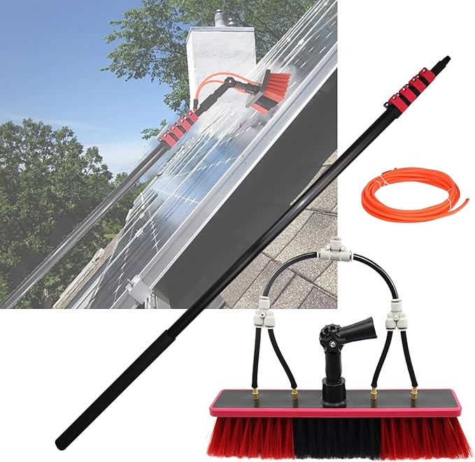 Window Cleaner Telescopic Cleaning Brush Water Fed Pole Kit 12-36ft Photovoltaic Panel Cleaning Tool with Angle Regulator and 4 Water Pores6m/20ft