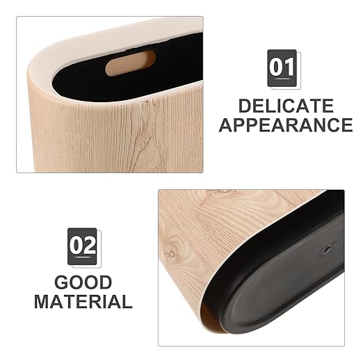 NUOBESTY Wood Grain Trash Can Plastic Rubbish Bin with Lid Rustic Farmhouse Style Wastebasket Bin for Living Room Bedroom Bathroom Kitchen Office