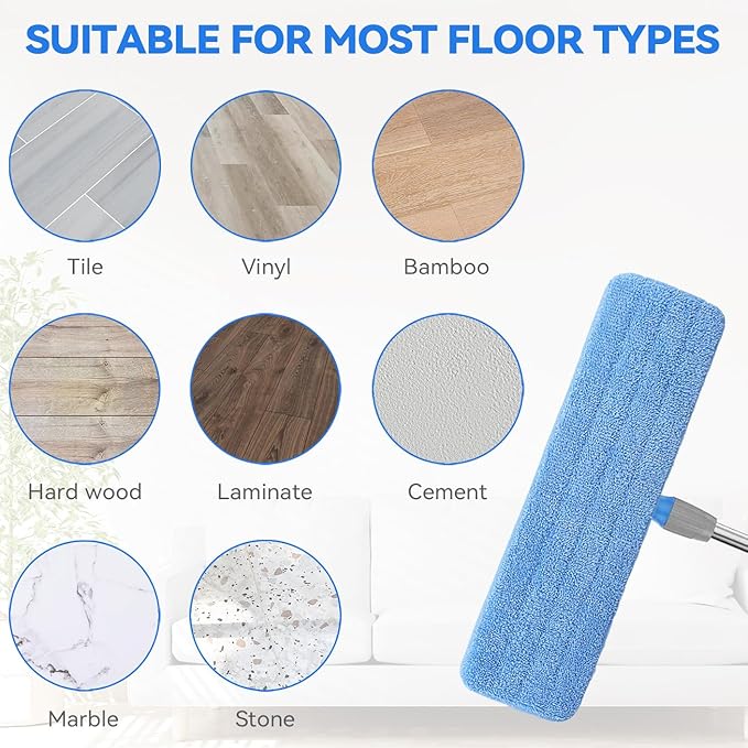 Microfiber Mop Pad for Rubbermaid Commercial 20 Inch Mop Head - 10 Pack Wet &amp Dry Commercial Cleaning Refills Reusable Mop Refills Fit for Any Microfiber Flat Mop System 18 to 21