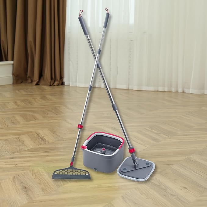 Square Spin &amp Bucket Smart Floor Mop with Separate Compartments for Clean and Dirty Water Self Cleaning (Mop Bucket with Squeegee Sweeper)