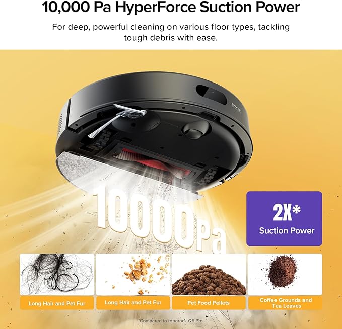 roborock Q7 M5+ Robot Vacuum and Mop Upgraded from Q5 Max+ Up to 7-9 Weeks Self-Empty 10000Pa Suction Dual Anti-Tangle System for Pet Hair &amp Carpet PreciSense LiDAR Navigation App Control B