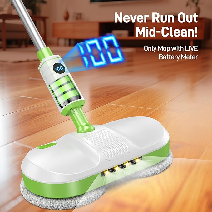 AlfaBot Cordless Electric Mop Electric Mop Floor Cleaner with LED Headlight &amp Water Sprayer Up to 60 Mins Self-Propelled with Big Water Tank for Multi-Surface