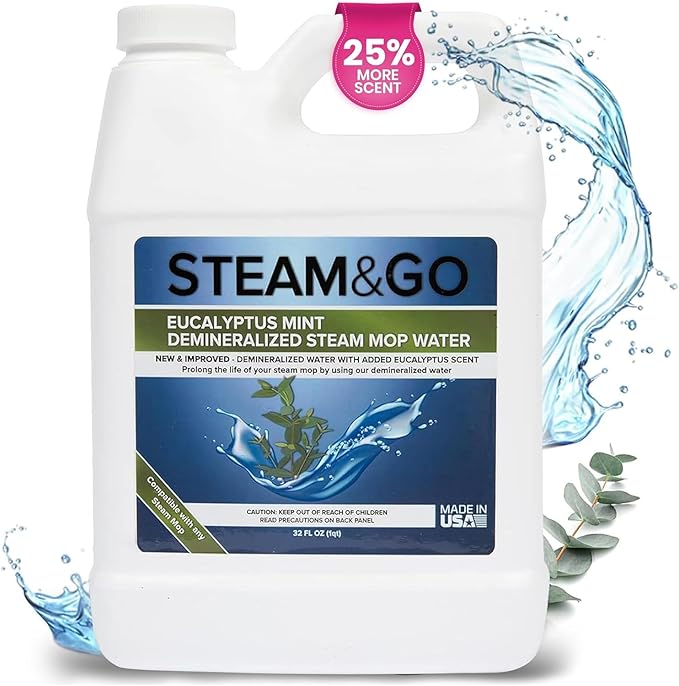 Steam and Go The Housekeeper 10-in-1 Steam Cleaner Demineralized Water 32oz &amp Multi-Purpose Cleaner 32oz Bundle - Cleans Floors Carpet Upholstery &amp Surface - Eucalyptus Mint Scent - Odor El