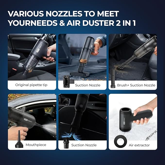 Apical Life Handheld Vacuum Cordless 12000Pa 75W Mini Vacuum with Blower Function 24 Mins Runtime 0.14L Dust Bin Compact Design with Multi-Accessories for Stairs Car and Home