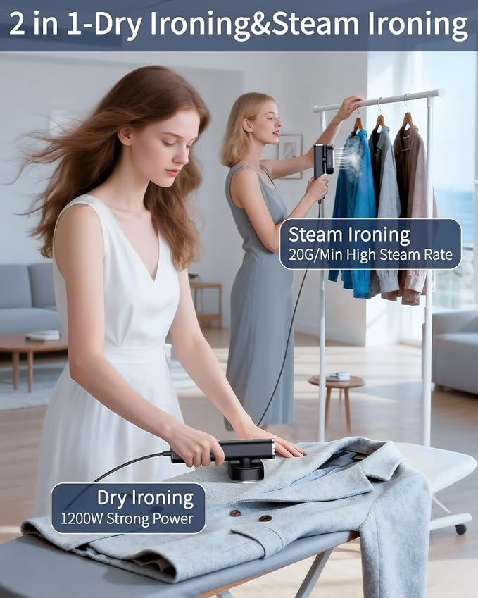 Clothes Steamer 1200W Clothing Steamer Hand Held Steamer Fast Wrinkle Removal Lightweight Mini Clothes Iron Travel Steamer for Clothes Compact Hand Steamer for Home- Black 110-120V