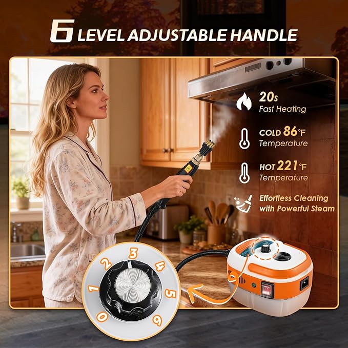 2500W Handheld Steam Cleaner Pressurized Steam Cleaning Machine with 3 Brush Heads 20s Heat Up 1L Tank Multipurpose Mini Portable Steamer for Tile Grout Furniture Kitchen Car Home