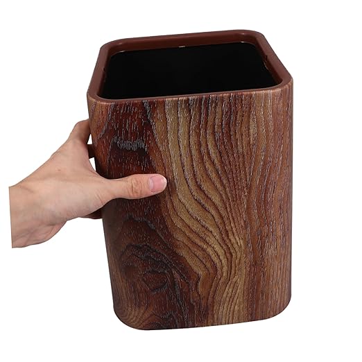 Wood Grain Plastic Trash Can Stylish Double Wastebasket for Home Office Kitchen and Bathroom Capacity Bin Hidden Bag Design