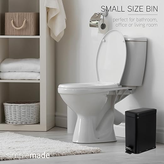 SIMPLEMADE Rectangle Step Trash Can - 5 Liter / 1.3 Gallon - Small with Lid Stainless Steel for Bathroom | Office | Garbage | Metal Wastebasket (Black)