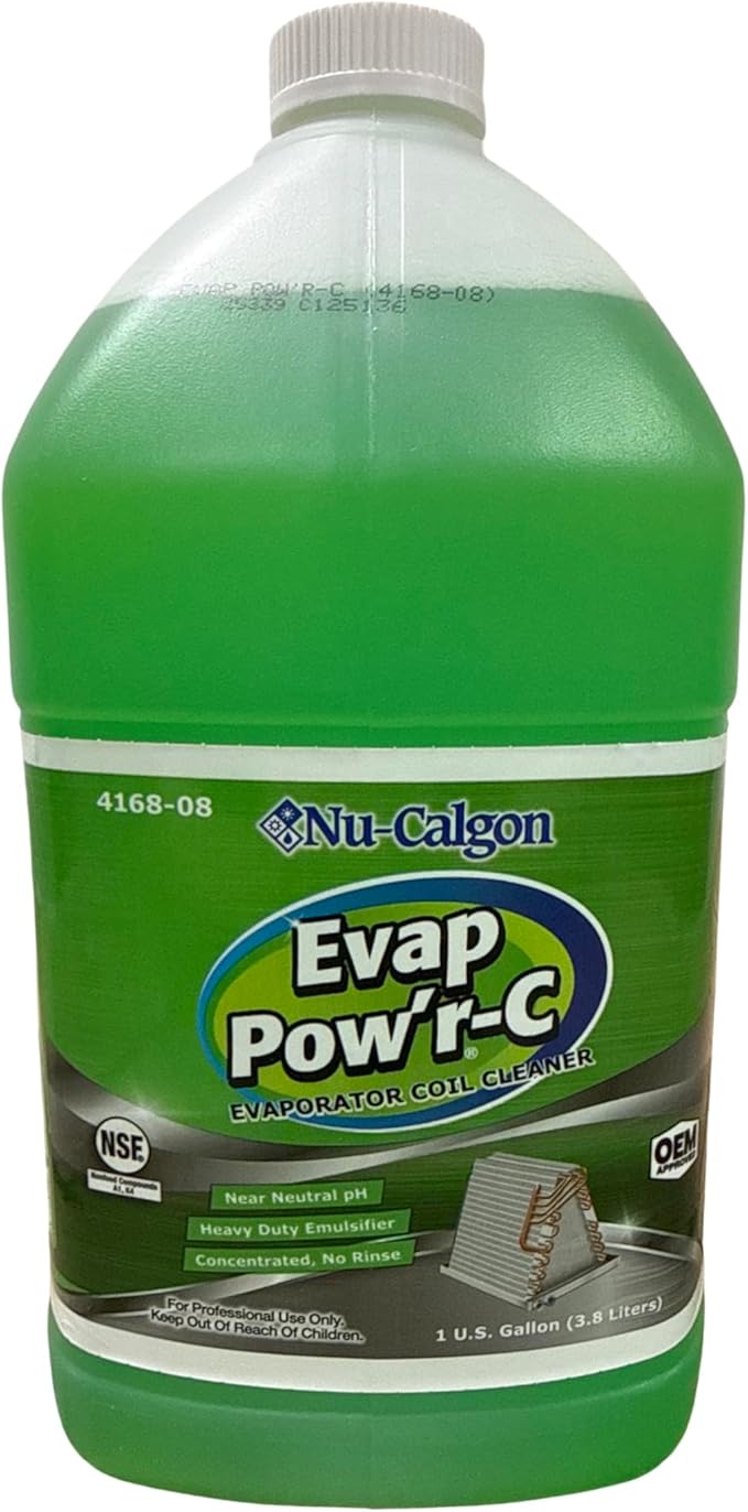 Nu-Calgon 4168-08 Evap Pow’r-C No-Rinse Evaporator Coil Cleaner – 1 Gallon Concentrate Metal-Safe Alkaline Indoor HVAC Coil Cleaner NSF A1/K4 Registered