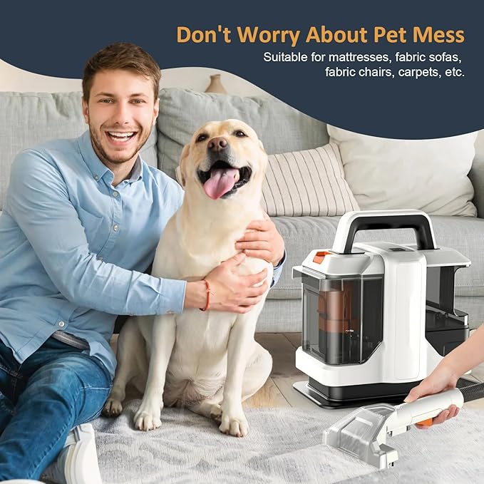 Portable Carpet Cleaner Machine - Handheld Deep Stain Cleaning with Dual Size Brushhead 15Kpa Power for Carpets Upholstery and Furniture Cleaning