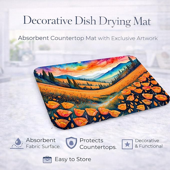 Caroline's Treasures DAC1418DDM California Poppies in Color Dish Drying Mat Absorbent Dish Drying Mat Pad for Kitchen Counter Dish Drainer Mat for Countertop 14 x 21 Multicolor