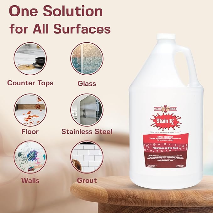 Stain Remover Effectively Eliminates Stains from Wine Berries &amp Blood on Colorfast Fabrics Carpets Upholstery &amp Jewelry Fragrance Bleach &amp Dye-Free Peroxides &amp Phosphates 1 Gall
