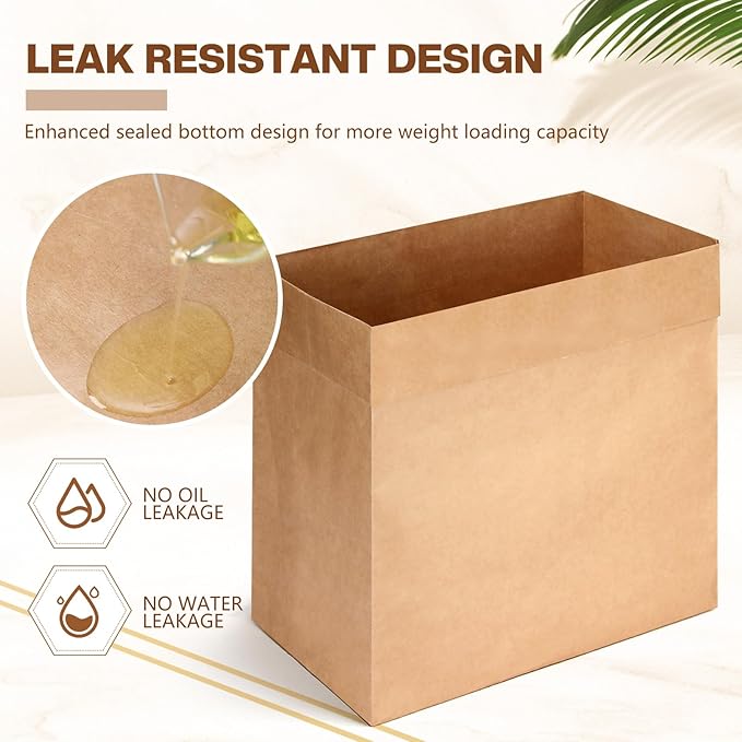 30 Pcs Trash Compactor Bags for Kitchen Pre-Cuffed Heavy Duty Kraft Paper Compactor Bags with Waterproof Liner Reinforced Bottom for Kitchen Use 20.47 x 15.75 x 8.66