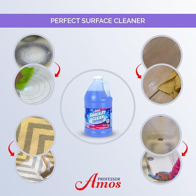 Professor Amos' Shock It Clean Scented Concentrate Cleaner Laundry Booster Stain Remover Carpet Cleaner Kitchen and bathroom Cleaner Indoor and Outdoor (Lavender 64 Oz - Gallon)