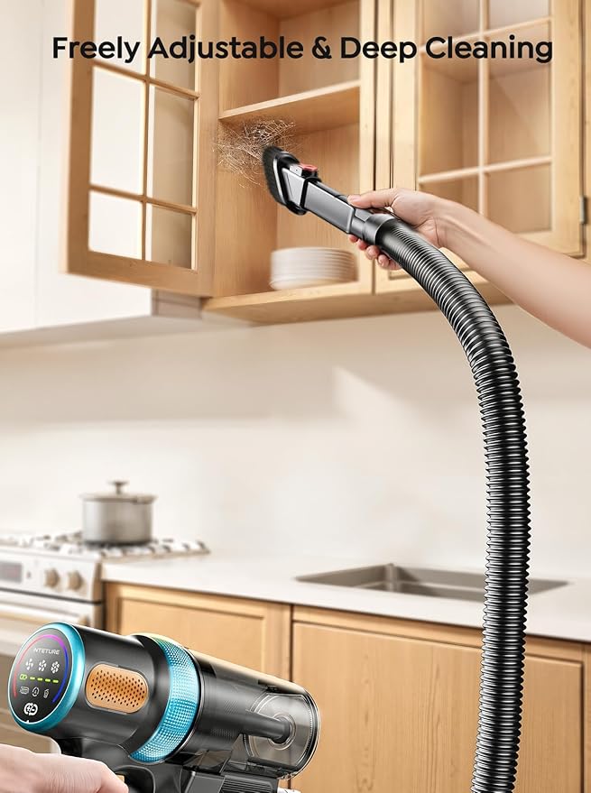 Cordless Vacuum Cleaner 650W 55KPA 70Mins Vacuum Cleaners for Home Upgraded Stick Vacuum with 3.3Ft Extendable Hose LED Touch Screen Wall Charging Station Auto Mode for Carpet Pet Hair Hard Floor