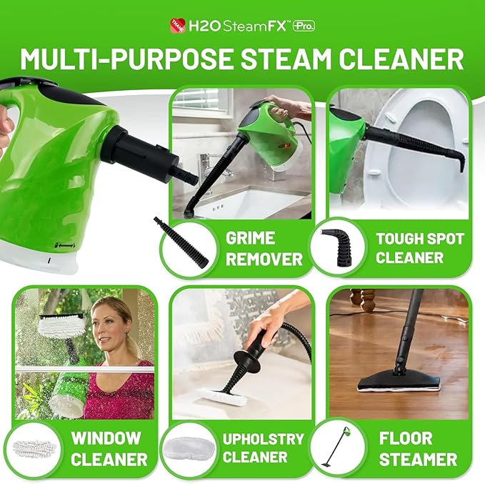 H2O Steam FX Pro Handheld Steam Cleaner | 5-in-1 Spot Cleaner &amp Floor Mop | Includes Extension Bars Window &amp Garment Tools | Grout Glass &amp Sealed Floors