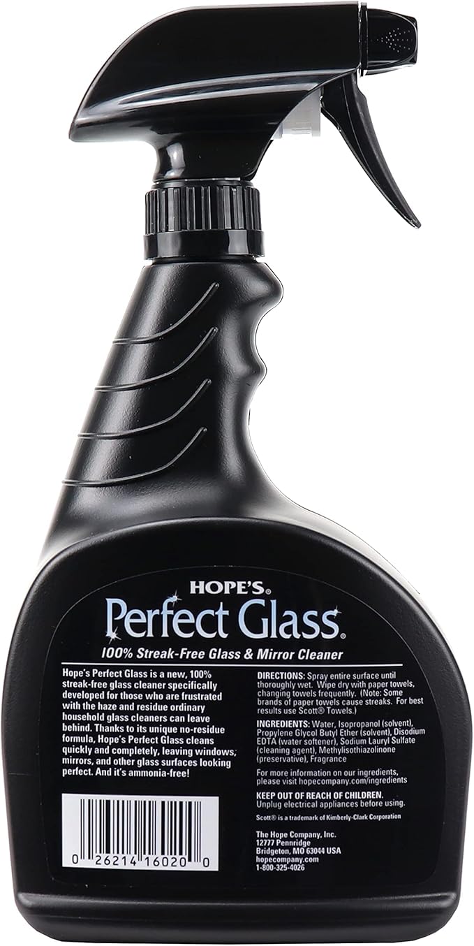 HOPE'S Perfect Glass Cleaner Spray Streak-Free Ammonia-Free Window Mirror Screen Tinted Glass and Shower Door Cleaner Indoor and Outdoor Glass Surfaces 32 Fl Oz Pack of 6