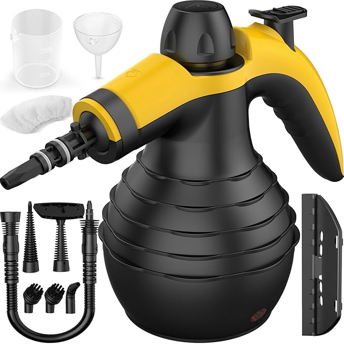 Pressurized Handheld Steam Cleaner with 10pcs Accessories &amp Safety Lock Multi-Purpose &amp Powerful Home Use Steamer for Cleaning Car Bathroom Shower Upholstery Grout Window (Black)