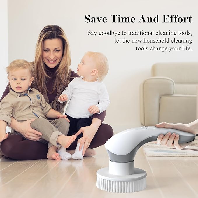 Electric Spin Scrubber Bathroom Shower Cleaner Power Scrubber with 2 Speeds and 6 Multi-Function Brush Heads Cleaning Supplies Brush for Bathroom Tile Floor Kitchen Window