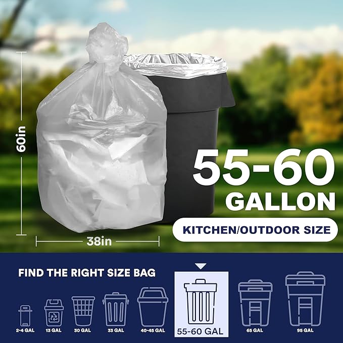 Plasticplace 55-60 Gallon Trash Bags Heavy Duty Black Garbage Bags 100 Count for Lawn Yard and Outdoor Waste Disposal Ideal for Industrial Trash Cans Contractors and Home Improvement Projects