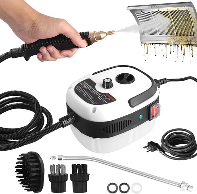 2500W Handheld Steam Cleaner Portable High Temp Steamer Cleaning Machine with 3 Brush Heads Steamer for Cleaning Grout Tile Car Living (White 220v)