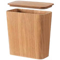 Light Wood Grain Indoor Trash Can w/Removable Cover - 3.4-Gallon Modern Waste Bin for Office Bedroom Bathroom - Slim Garbage Basket with Plastic Trash Bag Holder - Covered Diaper Trash Can