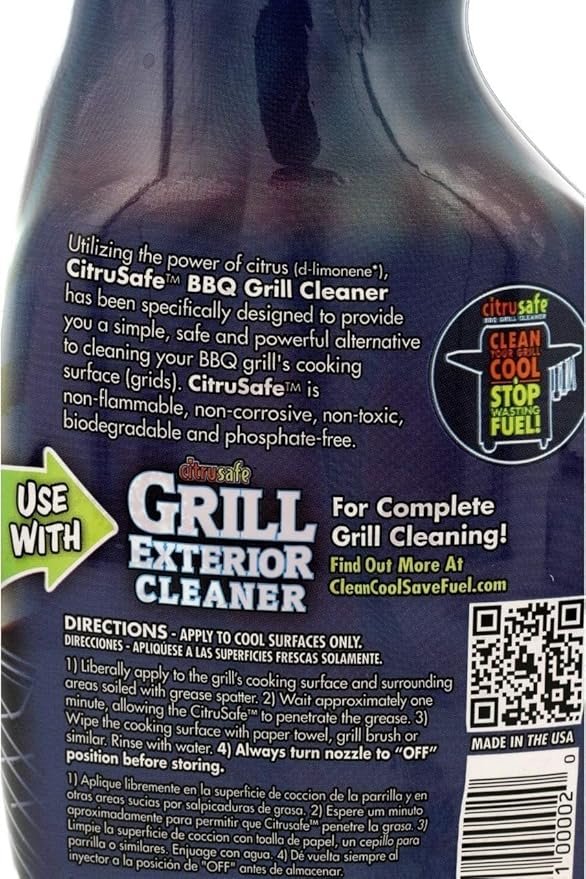 Grill Cleaning Spray - BBQ Grid and Grill Grate Cleanser by Citrusafe (3 23oz)