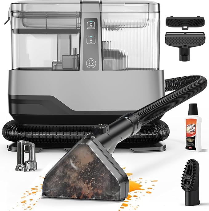 Portable Carpet &amp Upholstery Spot Cleaner Machine 20Kpa Power Suction Carpet Shampooer Deep Cleaning for Pet StainsCouchStairCarFurniture with Dual Brush Heads &amp Cleaning Solution &amp Se