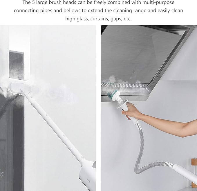 Multifunctional Steam Mop Hand-Held Cleaner All-In-One Carpet Floor 1300W Electric Mop Carpet with 12 Attachments And 2 Microfiber Pads White