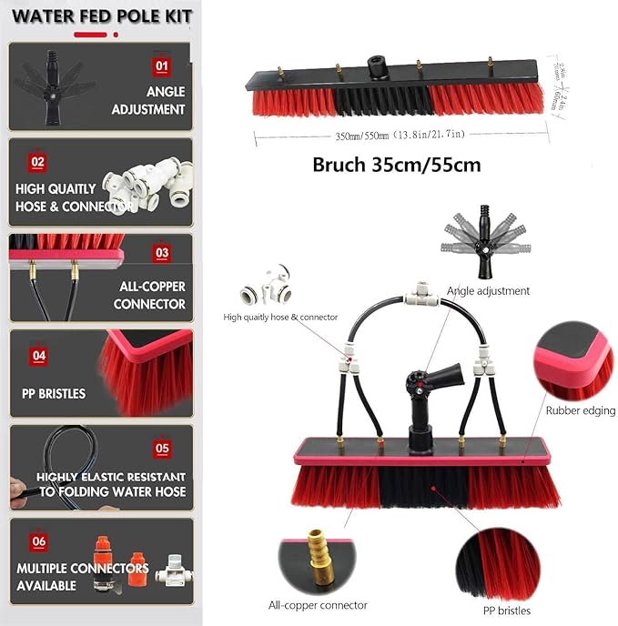 Long Pole Window Cleaning Equipment 5-12m Water Fed Window Cleaning Pole Cleaning Photovoltaic and Solar Panels Conservatory Roof Cleaner for Trucks Windows35cmHeadSliver-5m/16.4in