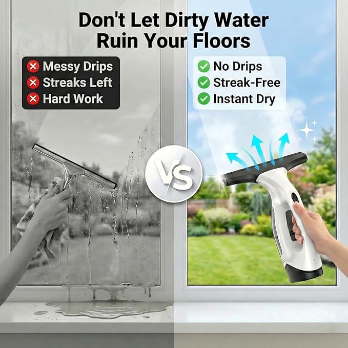 Electric Window Vacuum Squeegee 2200mAh &amp 2000Pa Cordless Window Cleaner Tool with 150ml Water Collection Tank Window Cleaning Kit for Shower Glass Car Door Mirror Home