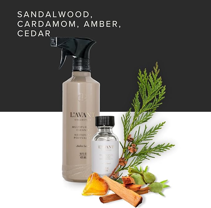 L’AVANT Collective High Performing Multipurpose Cleaner | Plant-Based Naturally Derived Formula Ambré Santal Scent - 16 Fl oz Refillable Bottle – All-Purpose Surface Cleaner