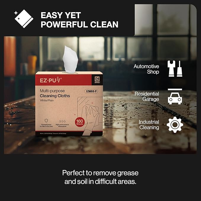 EZbrnd Multi-Purpose Cleaning Cloths Towels Pop Up Box White Shop Towels 160sheets/box [X60]