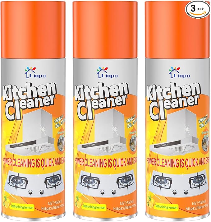 Liapu 3PCS All Purpose Cleaner Heavy Duty Degreaser Cleaner Spray Lemongrass Scent Oven Cleaner Clean Up Kitchen Oil Stains Cleaning Tools For Stove Top &amp Induction Cooktop and Grill