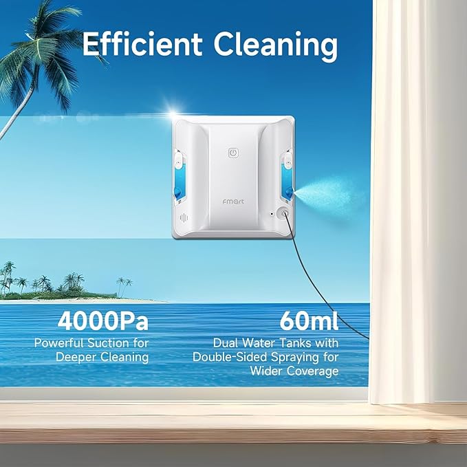 FMART W7 Window Robotic Vacuums 4000Pa Suction Double-Sided Water Spray Anti-Falling &amp Intelligent Edge DetectionWindow Robotic Vacuums for Indoor/Outdoor High-Rise Windows