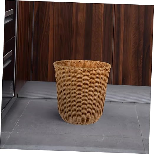 PRETYZOOM Medium Imitation Rattan Storage Basket Handwoven Wastebasket for Kitchen and Bedroom Versatile Woven Trash Can Stylish Design
