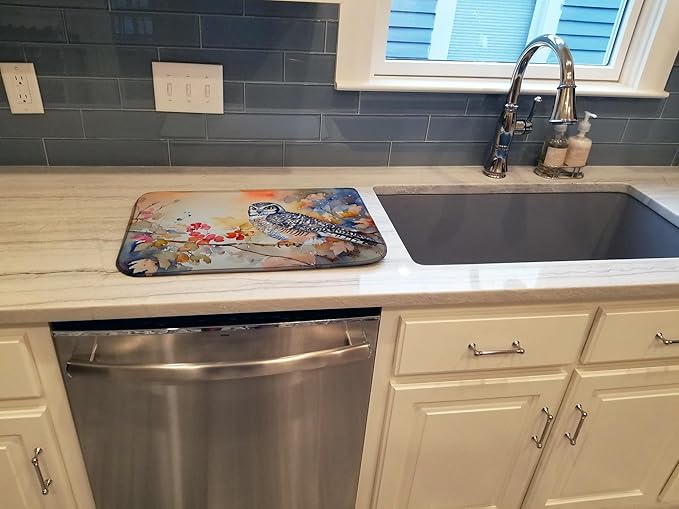 Caroline's Treasures DAC3244DDM Northern Hawk Owl Dish Drying Mat Absorbent Dish Drying Mat Pad for Kitchen Counter Dish Drainer Mat for Countertop 14 x 21 Multicolor