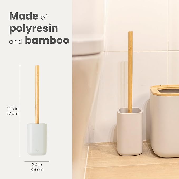 Vigar Zense Toilet Brush and Holder Set Toilet Bowl Brush with Polyresin Stone Holder Bathroom Sets for Bathroom Decor and Accessories Light Gray
