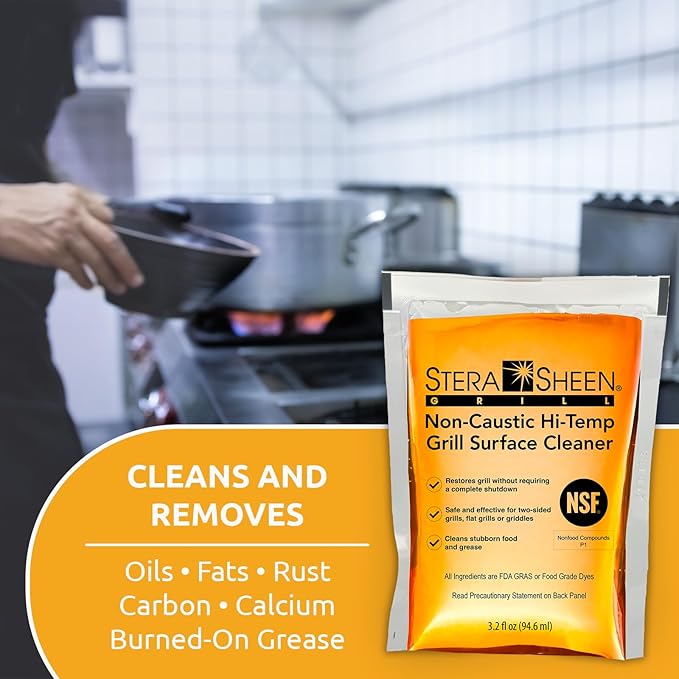 Stera-Sheen Griddle Cleaner - Food Safe Non-Caustic Formula - Commercial Flat Top Grill &amp Griddle Cleaner - Remove Tough Grease &amp Grime - Rust Remover for Outdoor Grill - 40 Quick Packets 3.