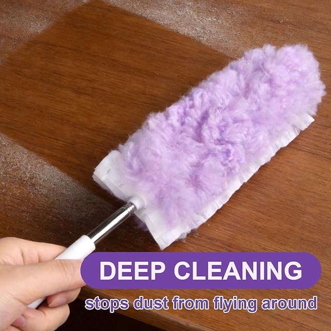 ITTAR 30 Count Duster Refill kit Duster for Cleaning with Extension Pole Microfiber Dust Remove Supplies Fan Feather Dusters for Cleaning Ceiling Fan Blinds Furniture Vent &amp Shelves-Purple