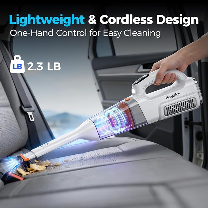 Heapsion Handheld Vacuum Cleaner Cordless 7000Pa Suction Portable Pet Hair Vacuum 30-Min Runtime Rechargeable Type-C Lightweight with Telescopic Tube for Car Home &amp Office with Telescopic Tu