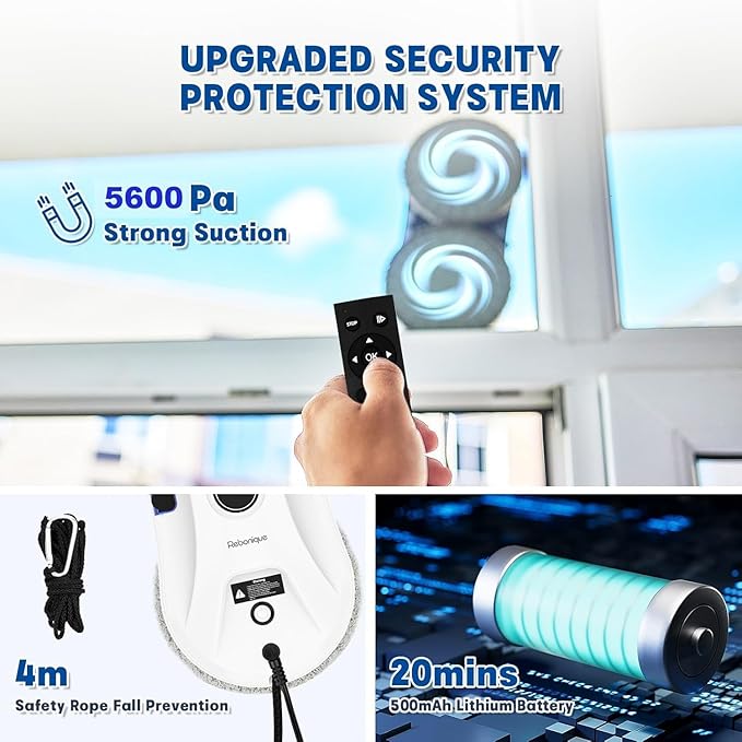Window Cleaning Robot Window Cleaner Robot Auto Spray Automatic Cleaning with Intelligent Path Planning 5600Pa Suction Power Edge Detection Technology Remote Control